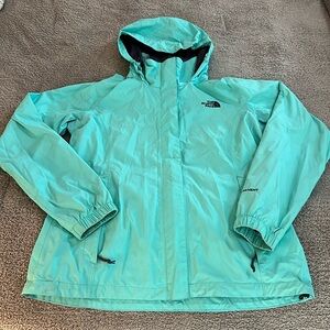 The Northface Women’s Resolve Dryvent Rain Jacket With Hood M Teal/Gray Lined